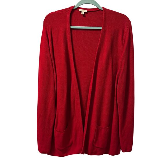 Talbots Womens Open Front Cardigan Sweater Sz 2X Red Cotton Pockets - Picture 2 of 12